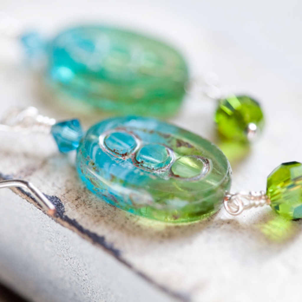 New Blue Green Glass Earrings Handmade